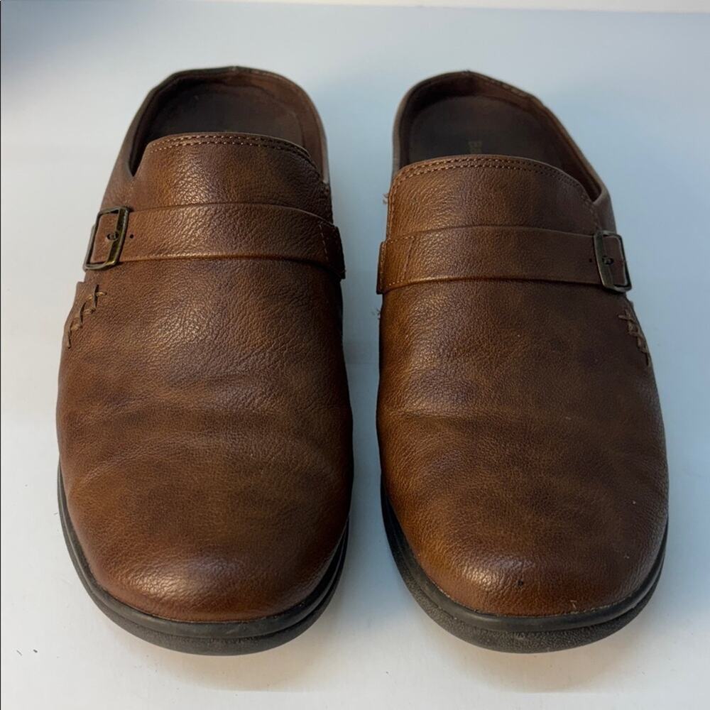 BareTraps Wearever Brown Leather Slip-On Mules Clogs Shoes Casual Workwear 8.5